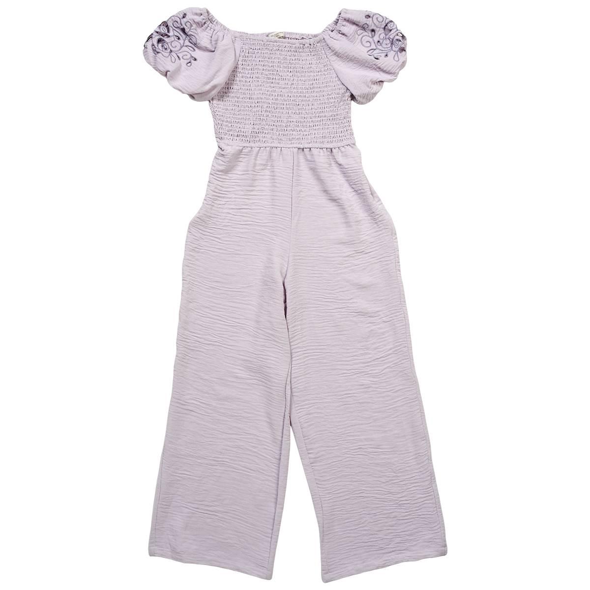 Girls 7-16 No Comment Embroidered Puff Sleeve Smocked Jumpsuit 48$