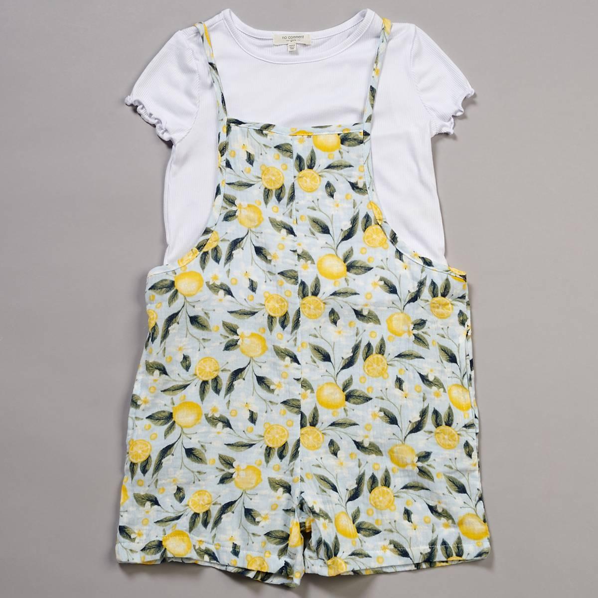 Girls 7-16 No Comment Short Sleeve Tee w Lemon Romper 10$