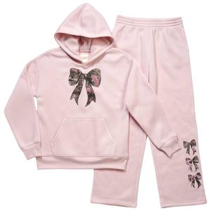 Girls (7-16) No Comment Camo Bow Hoodie w/ Wide Leg Sweatpants alternate view