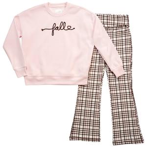 Girls (7-16)No Comment Hello Fall Crew w/Foldover Flared Leggings alternate view