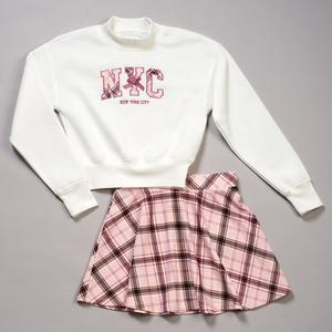 Girls (7-16) No Comment NYC Mock Neck Crew w/ Plaid Skirt alternate view