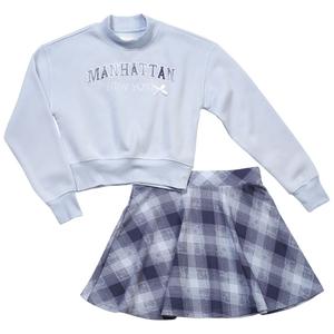 Girls (7-16) No Comment Manhattan Mock Neck Crew w/ Plaid Skirt