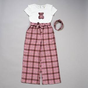Girls (7-16) No Comment Short Sleeve Plaid Bear Jumpsuit alternate view