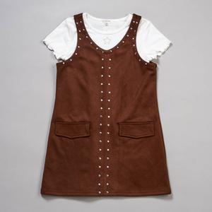 Girls (7-16) No Comment Short Sleeve Star Baby Tee & Suede Jumper