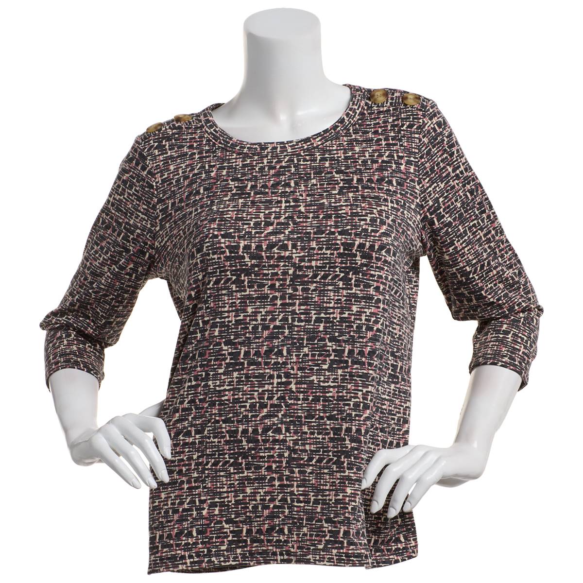 Womens Hasting & Smith 3/4 Sleeve Button Shoulder Crosshatch Tee