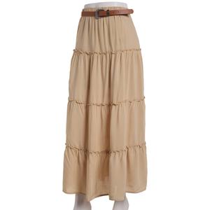 Juniors No Comment Challis Belted Tier Maxi Skirt alternate view
