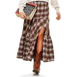 Juniors No Comment Plaid Tier Maxi Skirt with Slit