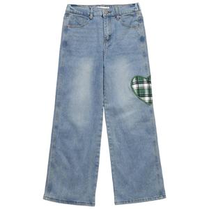 Girls (7-16) No Comment Plaid Heart Wide Leg Jeans
