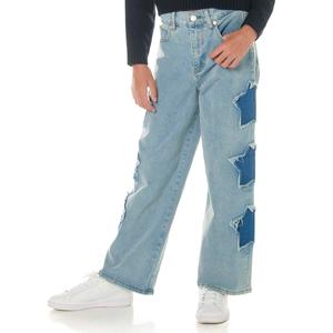 Girls (7-16) No Comment Distressed Star Wide Leg Jeans