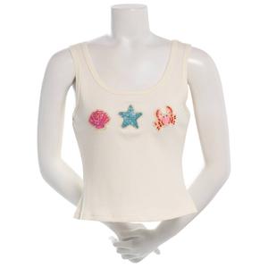 Juniors No Comment Center Beaded Applique Rib Tank Top