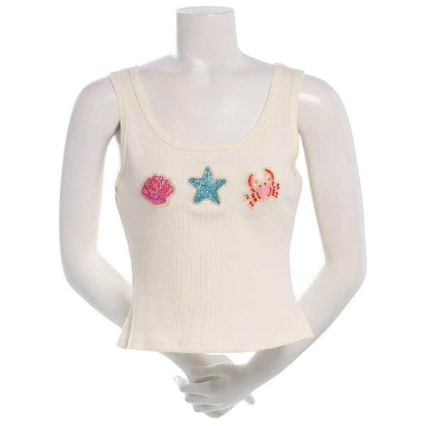 Juniors No Comment Center Beaded Applique Rib Tank Top alternate view