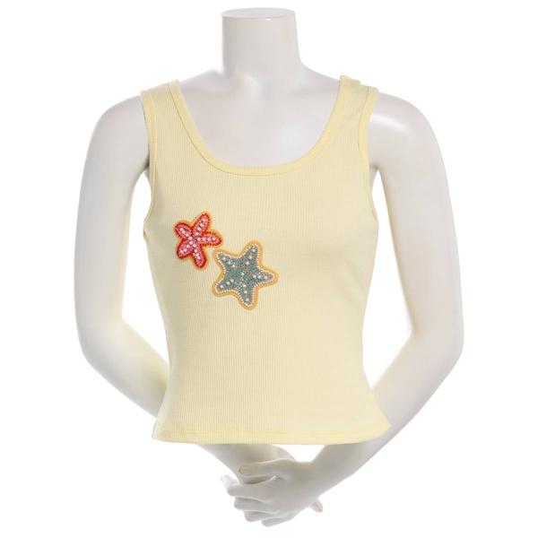 Juniors No Comment Corner Beaded Applique Rib Tank Top -Anise