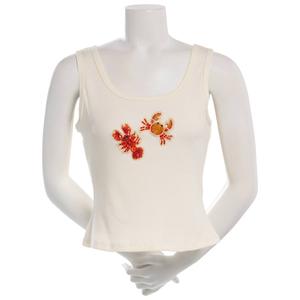 Juniors No Comment Corner Beaded Applique Rib Tank Top- Gardenia