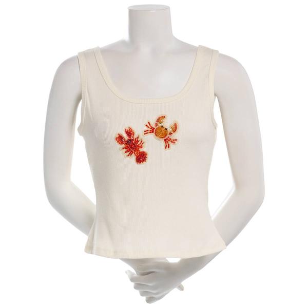 Juniors No Comment Corner Beaded Applique Rib Tank Top- Gardenia alternate view