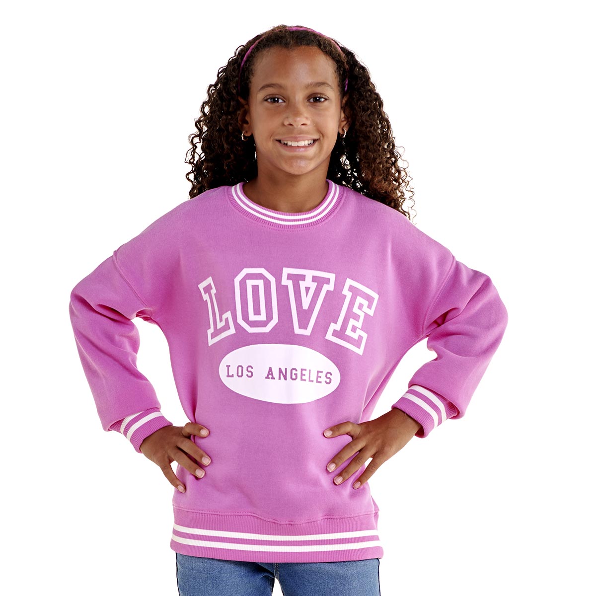 Girls (7-16) No Comment Oversized Love LA Flocked Sweatshirt