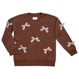Girls (7-16) No Comment 3D Plaid Bow Crew Sweatshirt