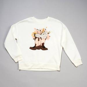 Girls (7-16) No Comment Long Sleeve Boot w/ Flowers Sweatshirt