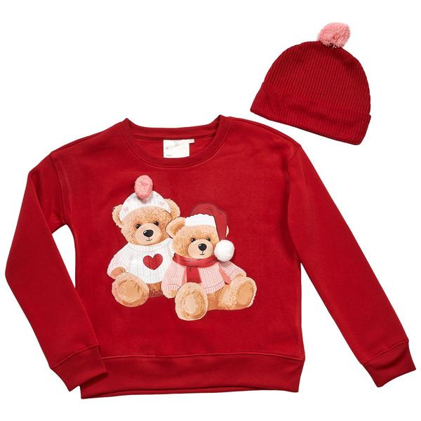 Girls (7-16) No Comment Fleece Lined Christmas Bear Sweatshirt alternate view