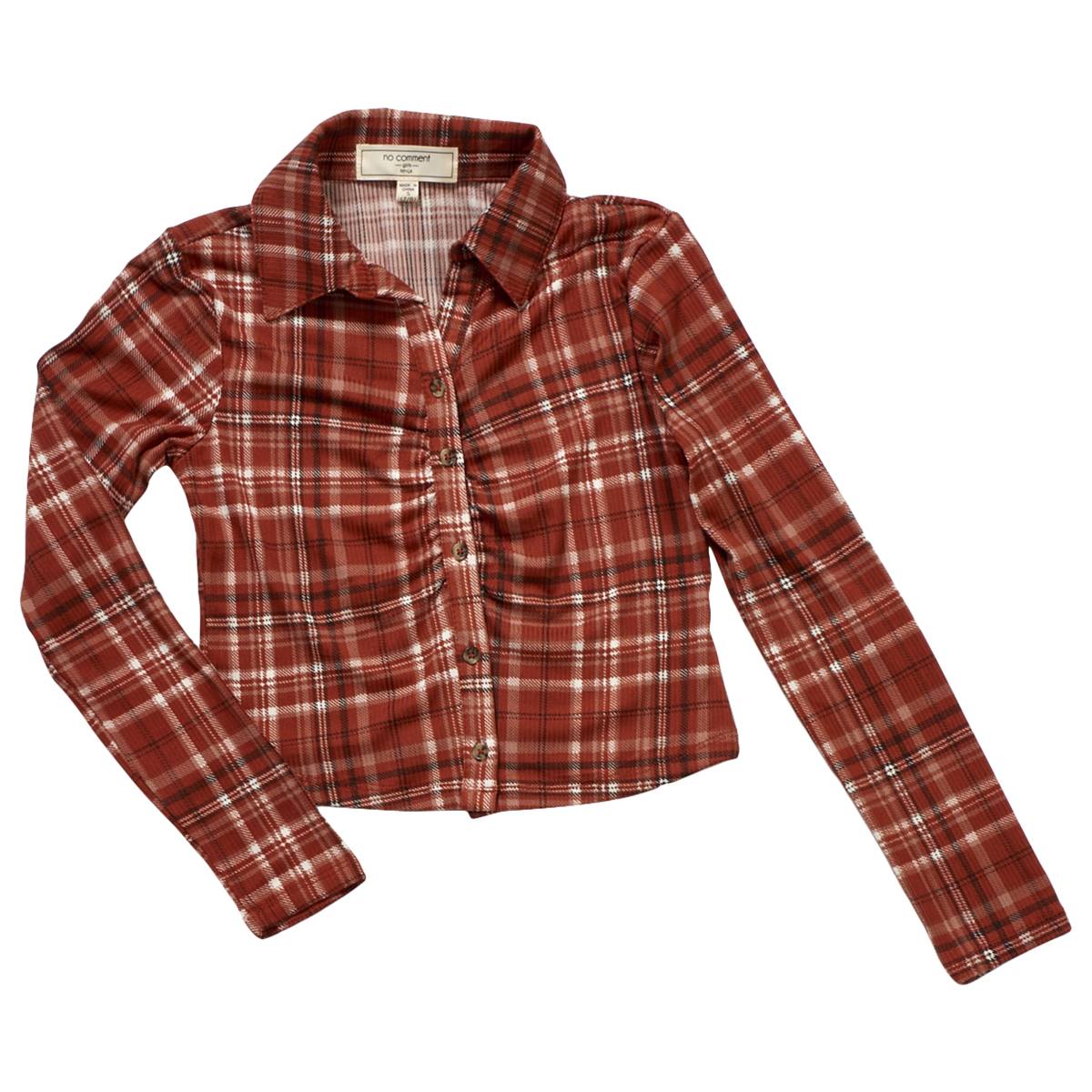 Girls (7-16) No Comment Ruched Button Front Shirt - Otto Plaid