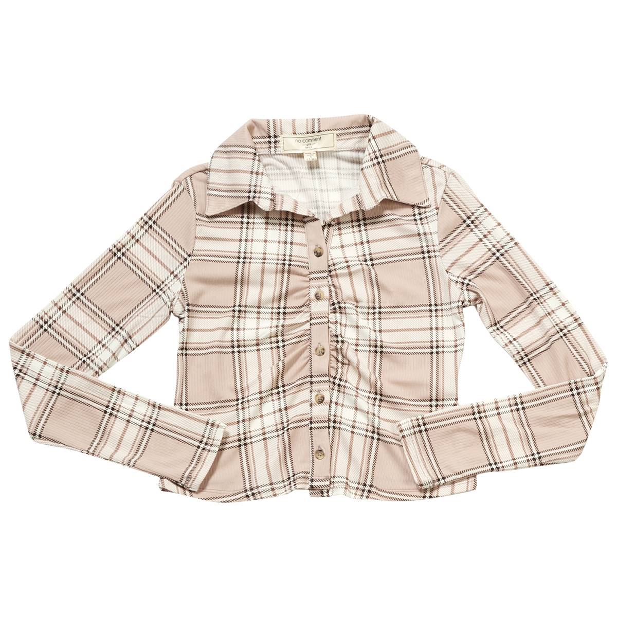 Girls (7-16) No Comment Ruched Button Front Shirt - Tobias Plaid