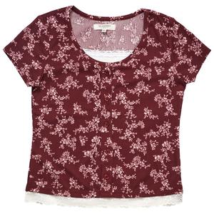 Girls (7-16) No Comment Short Sleeve Floral Lace Trim Tee alternate view
