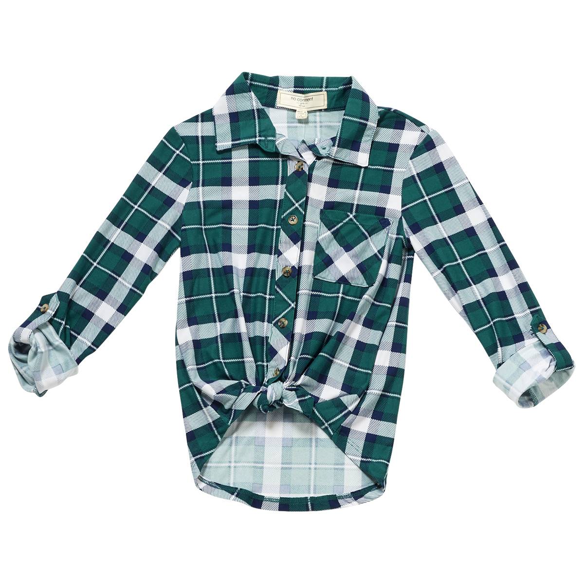 Girls (7-16) No Comment Button Down Top - Adored Plaid