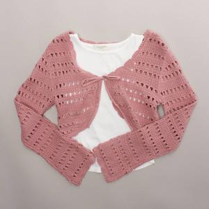Girls (7-16) No Comment Tie Front Crochet Cardigan w/ Tank Top alternate view
