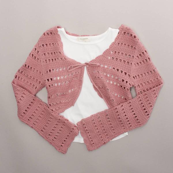 Girls (7-16) No Comment Tie Front Crochet Cardigan w/ Tank Top alternate view