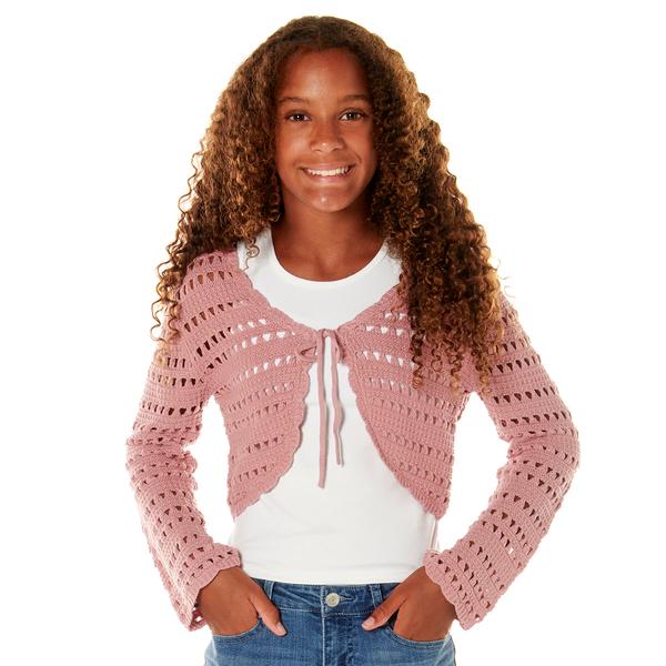 Girls (7-16) No Comment Tie Front Crochet Cardigan w/ Tank Top