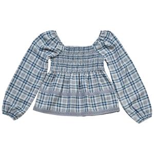Girls (7-16) No Comment Long Sleeve Plaid Smocked Babydoll Top alternate view