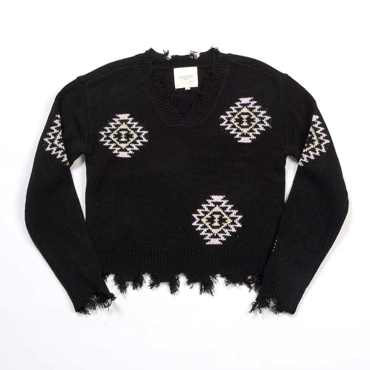 Girls (7-16) No Comment Distress Aztec Pullover Sweater