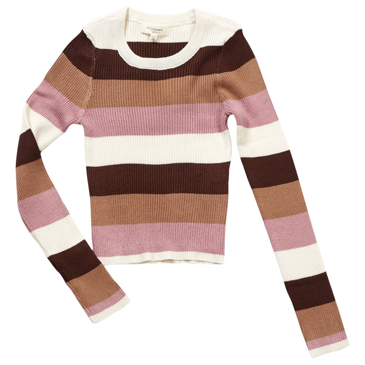 Girls (7-16) No Comment Long Sleeve Crew Neck Stripe Rib Sweater