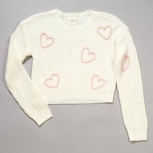 Girls (7-16) No Comment Long Sleeve Braided Hearts Sweater alternate view