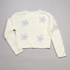Girls (7-16) No Comment Long Sleeve Braided Flowers Knit Sweater