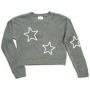 Girls (7-16) No Comment Long Sleeve Braided Stars Sweater