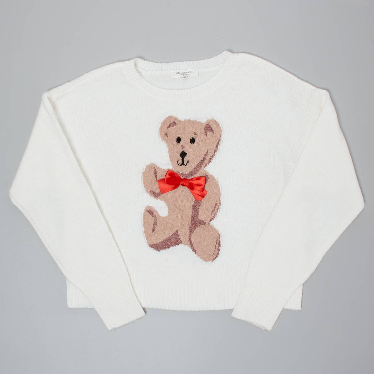 Girls (7-16) No Comment Drop Shoulder Teddy Bow Sweater