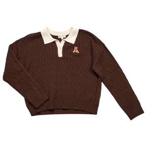 Girls (7-16) No Comment Solid Cable Collared Sweater
