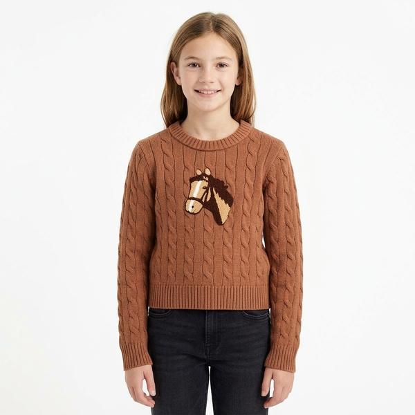 Girls (7-16) No Comment Long Sleeve Horse Cable Sweater