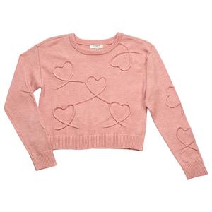 Girls (7-16) No Comment Long Sleeve Heart Sweater with Pearls