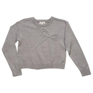 Girls (7-16) No Comment Long Sleeve Bow Sweater with Pearls alternate view