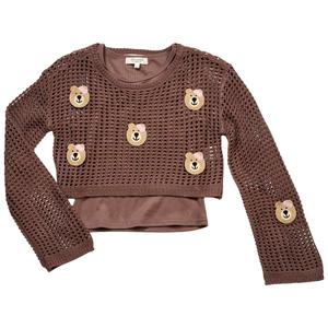 Girls (7-16) No Comment Long Sleeve Bear Mesh 2Fer Top & Tank alternate view