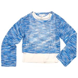 Girls (7-16) No Comment Space Dye Crochet Mesh 2Fer & Tank - Blue alternate view