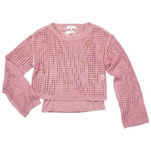 Girls (7-16) No Comment Long Sleeve Bow Charm 2Fer Top/Tank alternate view