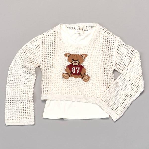 Girls (7-16) No Comment Long Sleeve Mesh Varsity Bear 2Fer w/Tank