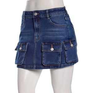 Juniors No Comment Mid Rise Patch Cargo Pocket Denim Skirt