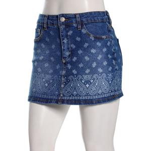 Juniors No Comment Denim Skirt w/ Placement Applique - Coastal