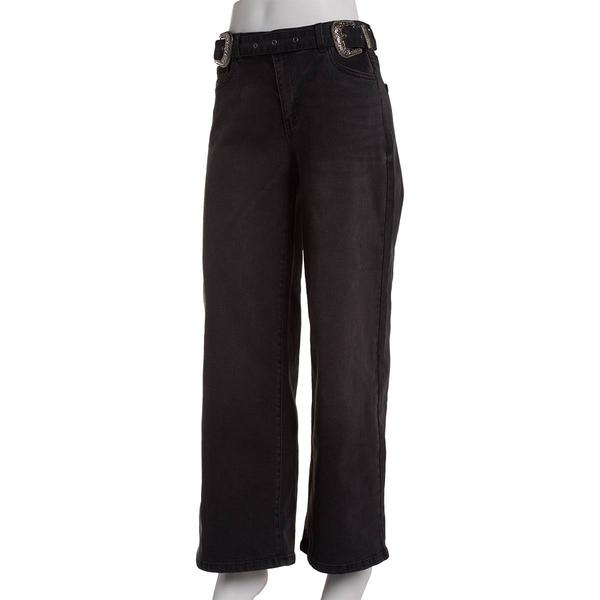Juniors No Comment Double Western Belt Wide Leg Jeans alternate view