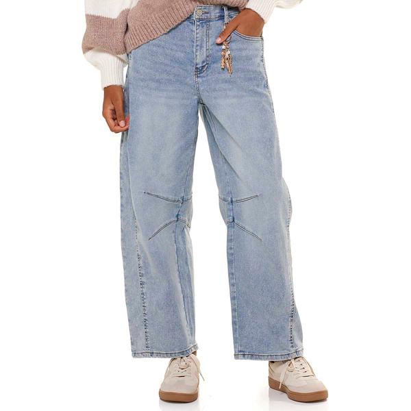 Juniors No Comment Classic Barrel Leg Jeans with Charm Keychain