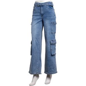 Juniors No Comment Mid Rise Wide Leg Belted Cargo Pants
