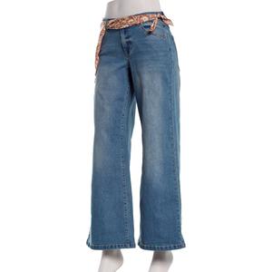 Juniors No Comment Low Rise Wide Leg Jeans w/ Scarf Belt alternate view